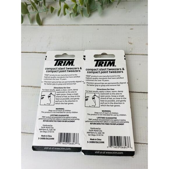 2x Trim Compact Slant/ Point Stainless Steel Tweezers Set New - Picture 3 of 5